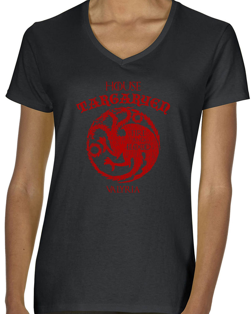 House Targaryen Womens V-neck Shirt fire and blood dragon Game of Thrones bend the knee Khaleesi queen daenerys sigil king fantasy Kings Landing