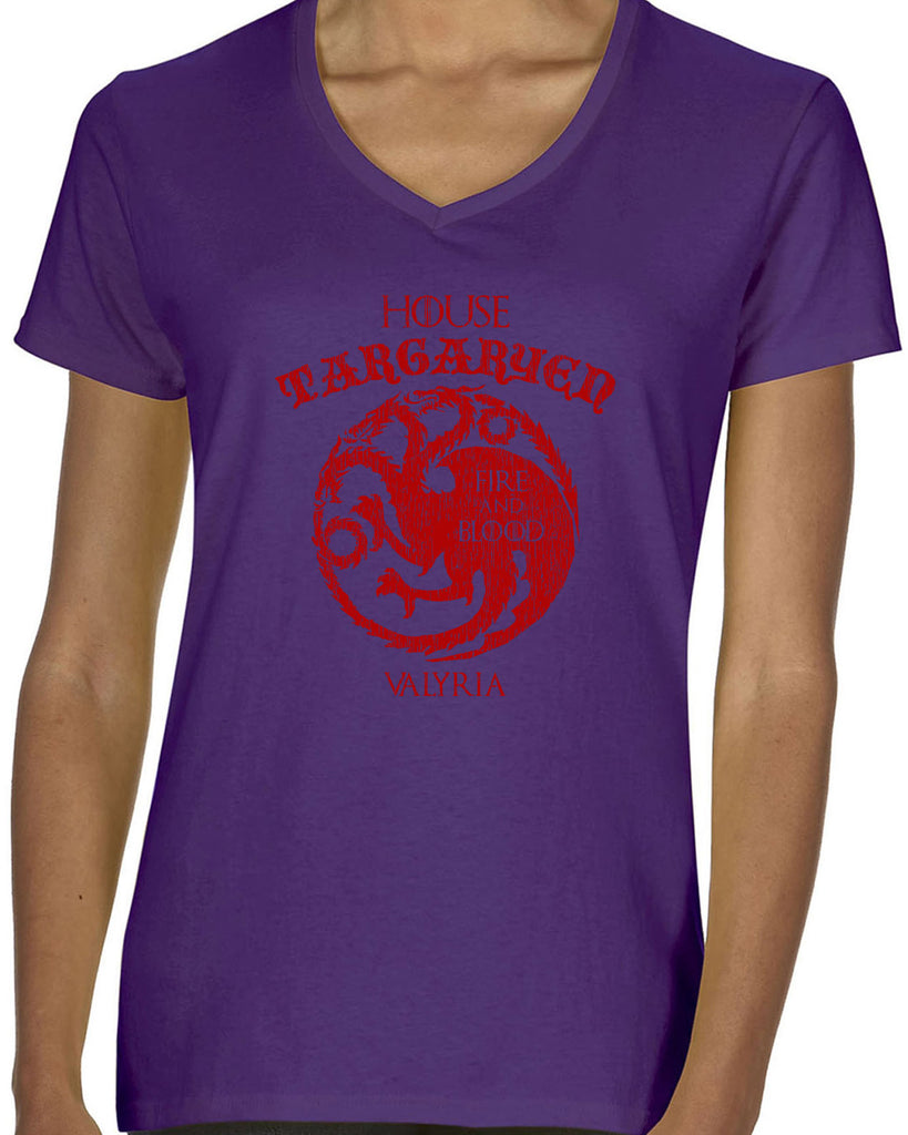 House Targaryen Womens V-neck Shirt fire and blood dragon Game of Thrones bend the knee Khaleesi queen daenerys sigil king fantasy Kings Landing