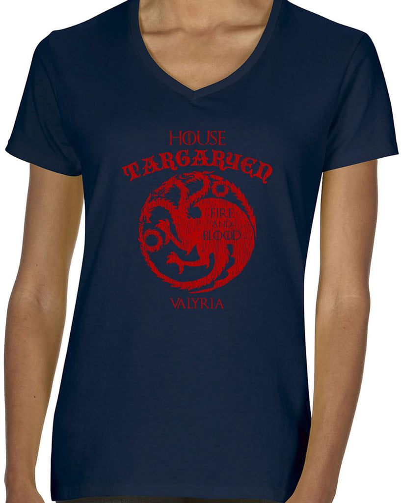 House Targaryen Womens V-neck Shirt fire and blood dragon Game of Thrones bend the knee Khaleesi queen daenerys sigil king fantasy Kings Landing