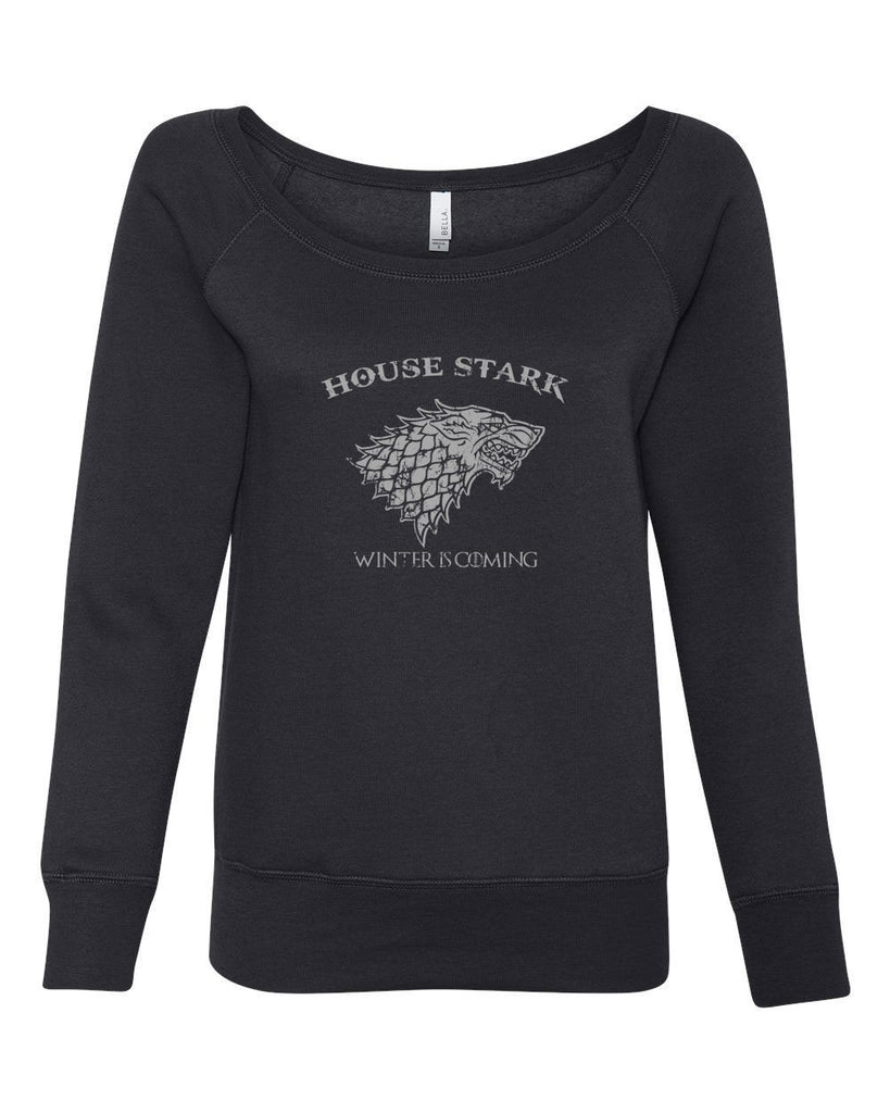House Stark Womens Off the Shoulder Sweatshirt dire wolf winterfell game of thrones jon snow winter is coming the north remembers tv show fantasy westeros Kings Landing