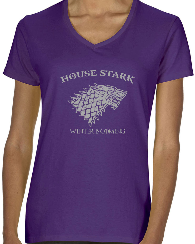 House Stark Womens V-neck T-shirt dire wolf winterfell game of thrones jon snow winter is coming the north remembers tv show fantasy westeros Kings Landing