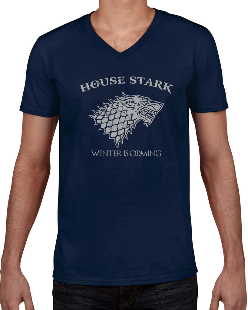 House Stark mens V-neck shirt dire wolf winterfell game of thrones jon snow winter is coming the north remembers tv show fantasy westeros Kings Landing