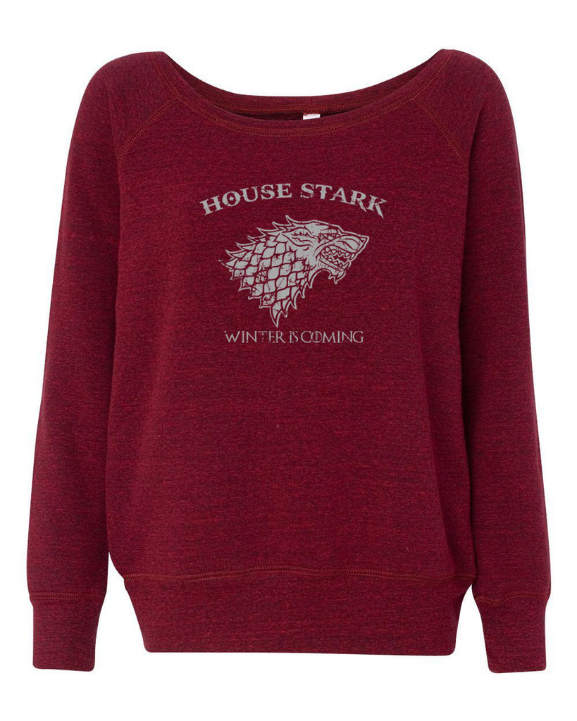 House Stark Womens Off the Shoulder Sweatshirt dire wolf winterfell game of thrones jon snow winter is coming the north remembers tv show fantasy westeros Kings Landing