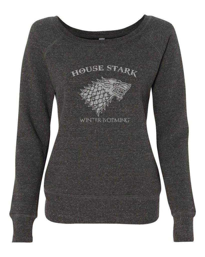 House Stark Womens Off the Shoulder Sweatshirt dire wolf winterfell game of thrones jon snow winter is coming the north remembers tv show fantasy westeros Kings Landing