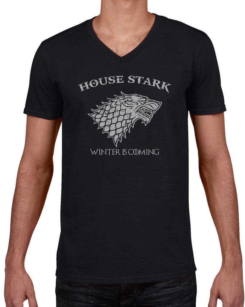 House Stark mens V-neck shirt dire wolf winterfell game of thrones jon snow winter is coming the north remembers tv show fantasy westeros Kings Landing