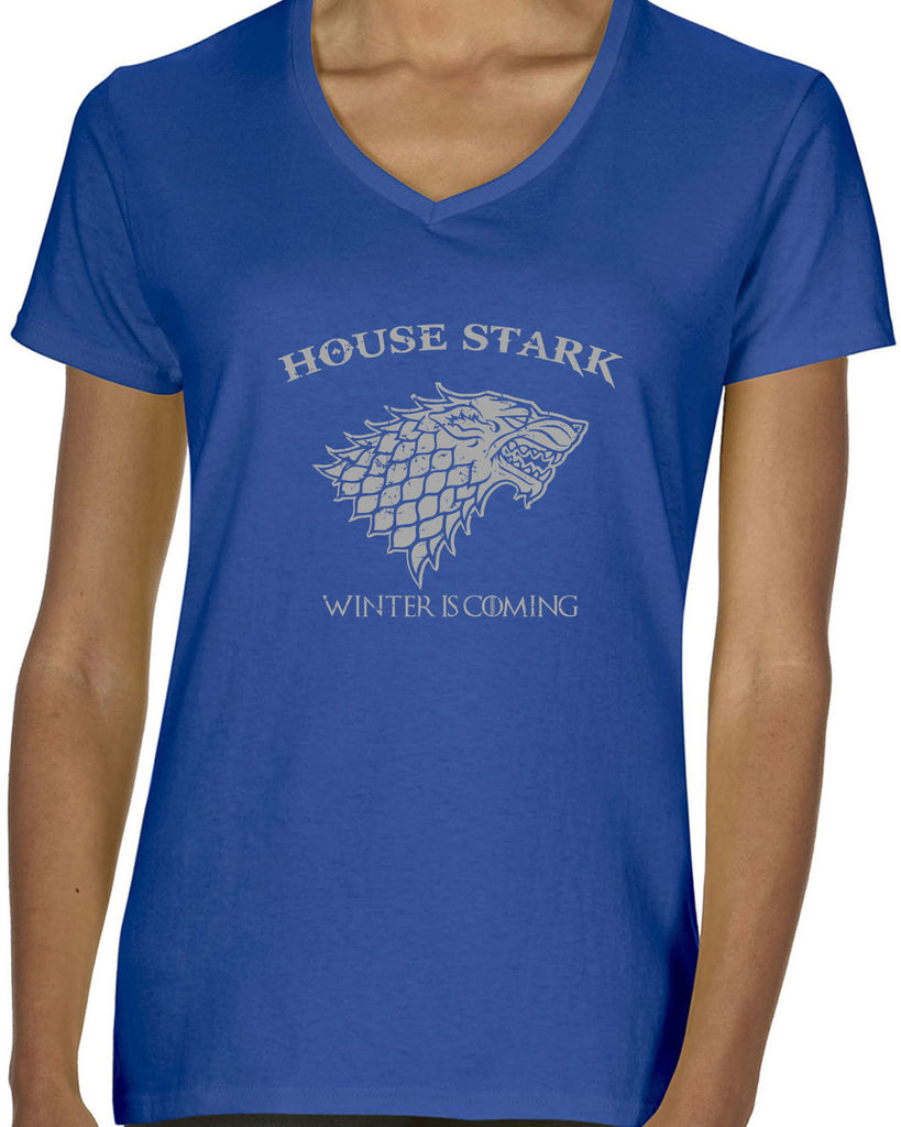 House Stark Womens V-neck T-shirt dire wolf winterfell game of thrones jon snow winter is coming the north remembers tv show fantasy westeros Kings Landing