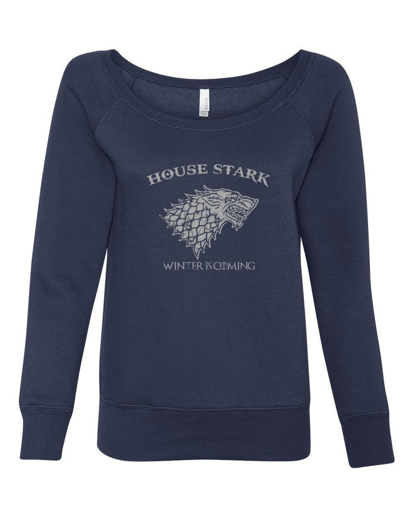 House Stark Womens Off the Shoulder Sweatshirt dire wolf winterfell game of thrones jon snow winter is coming the north remembers tv show fantasy westeros Kings Landing