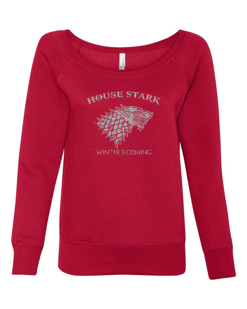 House Stark Womens Off the Shoulder Sweatshirt dire wolf winterfell game of thrones jon snow winter is coming the north remembers tv show fantasy westeros Kings Landing