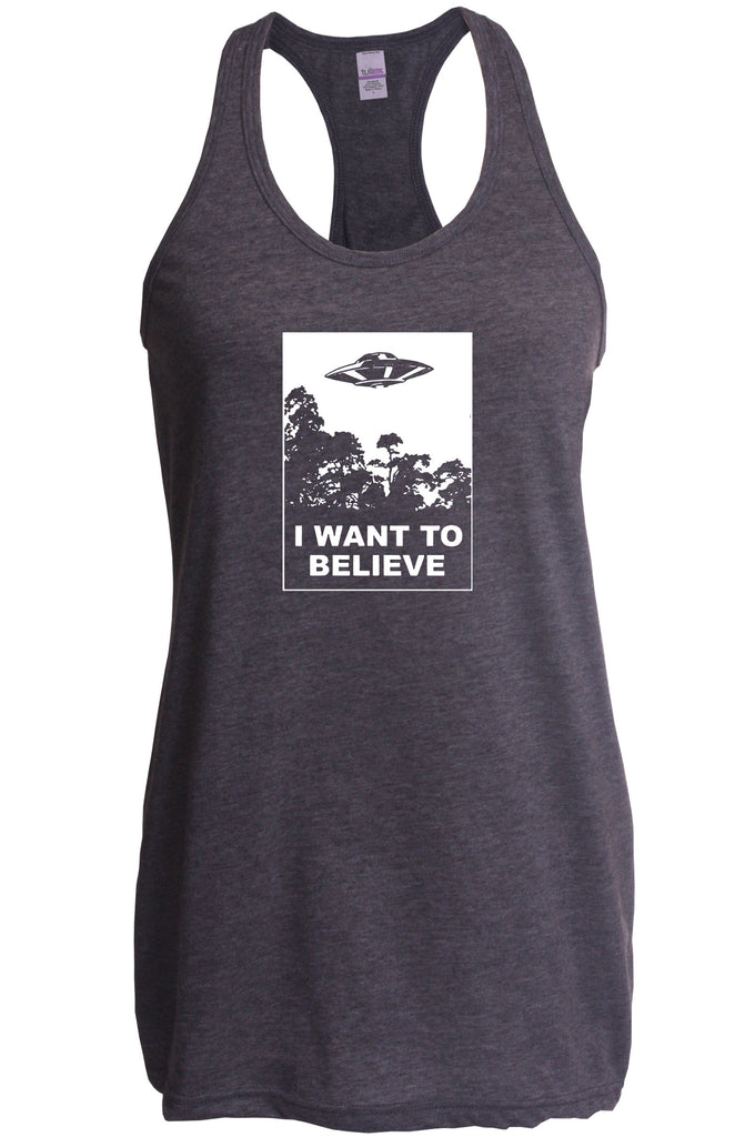 I want to believe Racerback Tank Top racer back alien ufo tv show scary vintage retro flying saucer files