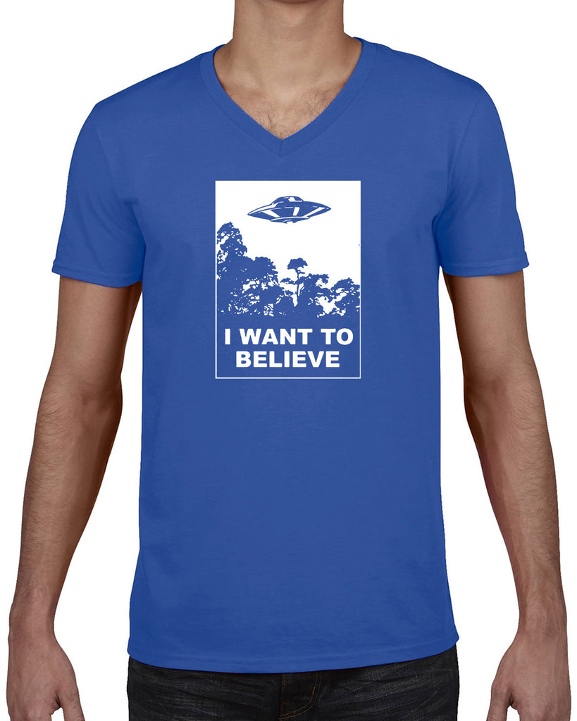 I want to believe Mens V-neck Shirt alien ufo tv show scary vintage retro flying saucer files