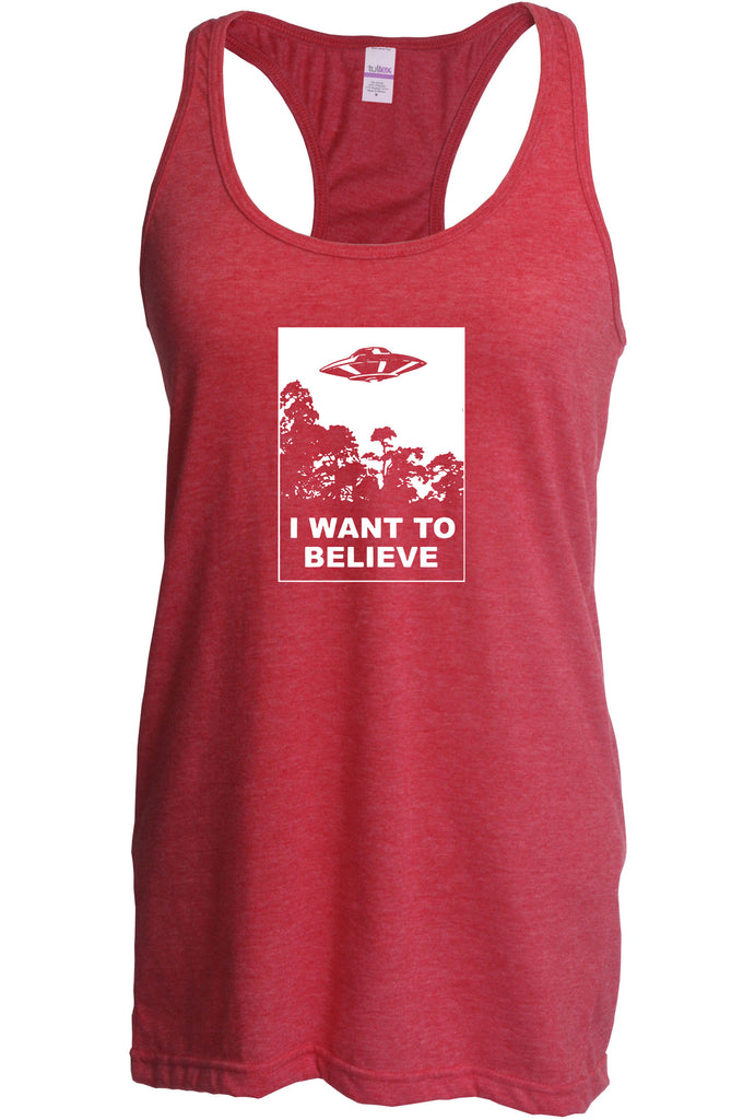 I want to believe Racerback Tank Top racer back alien ufo tv show scary vintage retro flying saucer files