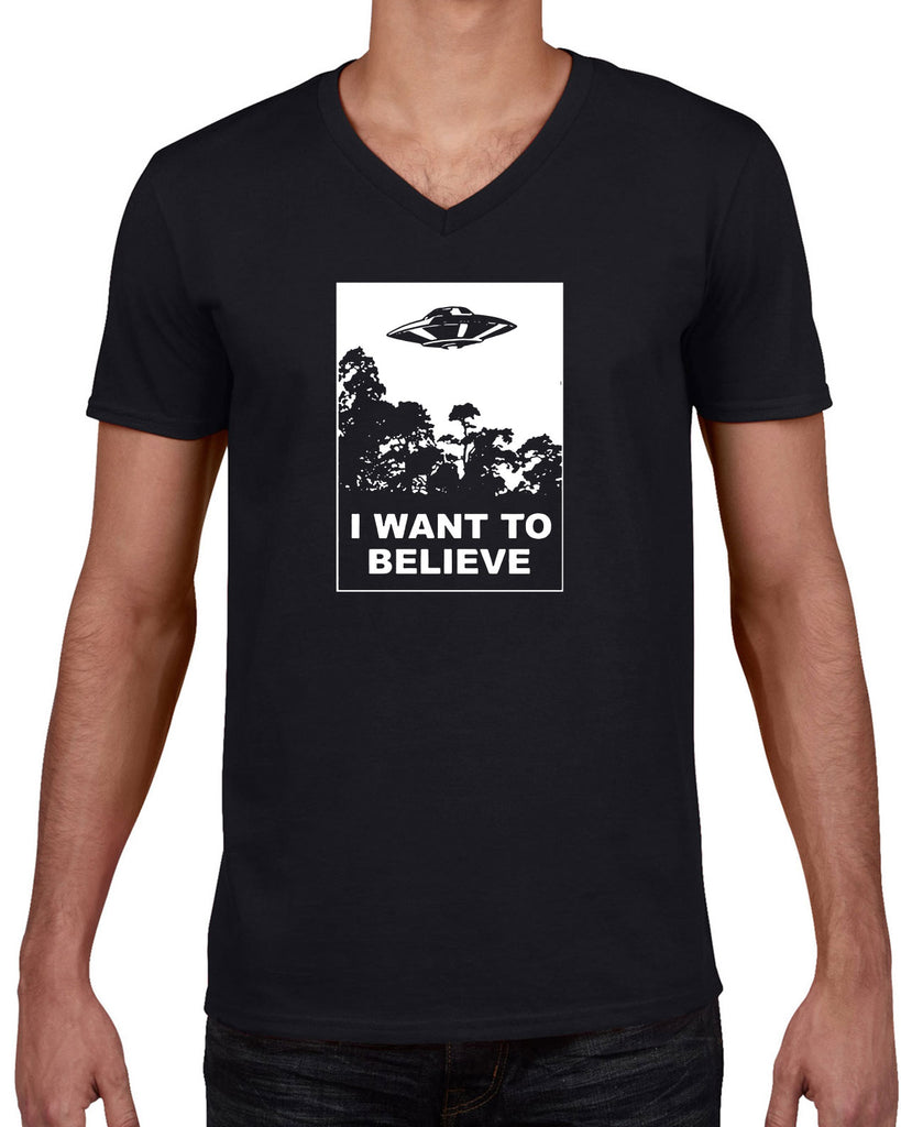 I want to believe Mens V-neck Shirt alien ufo tv show scary vintage retro flying saucer files
