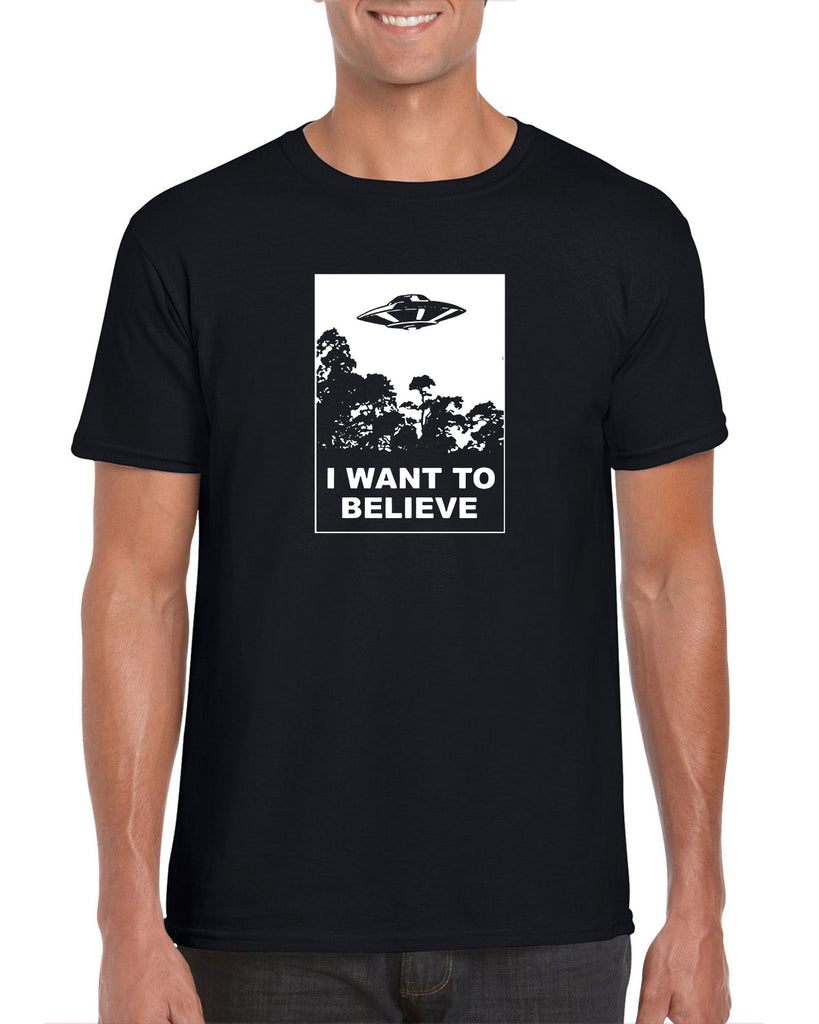I want to believe Mens T-shirt alien ufo tv show scary vintage retro flying saucer files