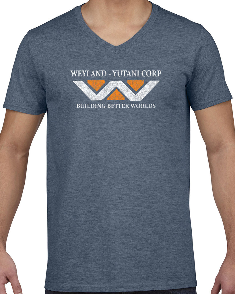 Weyland-Yutani Corporation Mens V neck T-shirt aliens 80s movie scary horror film alien