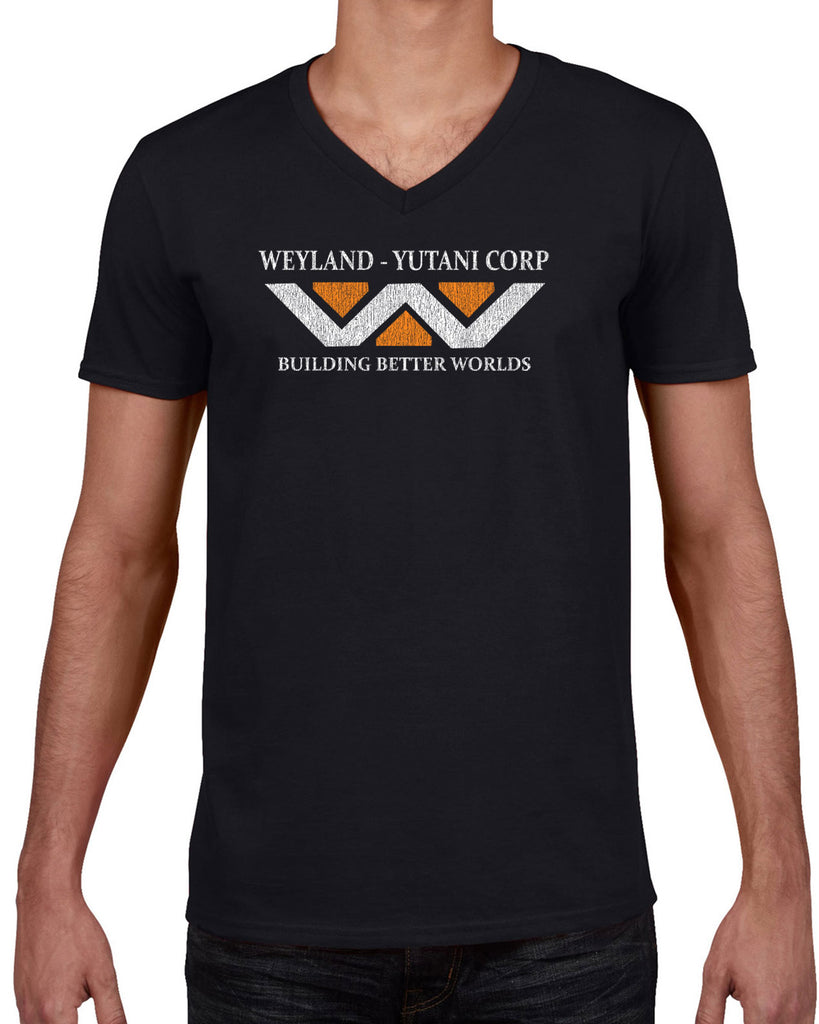 Weyland-Yutani Corporation Mens V neck T-shirt aliens 80s movie scary horror film alien