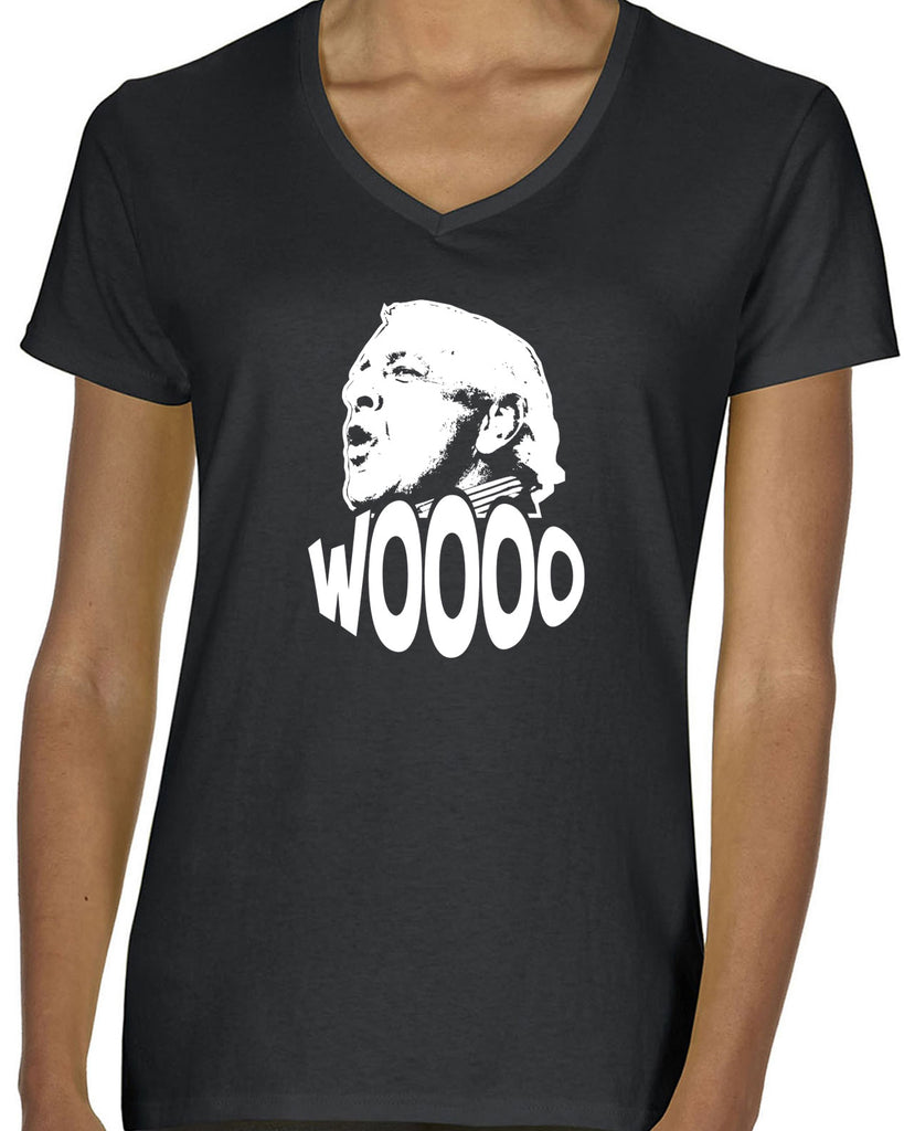 Wooo Womens V-neck T-shirt stylin', profilin', limousine riding, jet flying, kiss-stealing, wheelin' and dealin' son of a gun wrestling 90s wrestler legend champion heavy weight