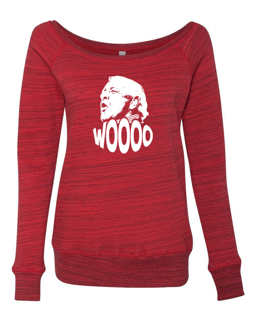 Wooo Womens Off The Shoulder Crew Sweatshirt stylin', profilin', limousine riding, jet flying, kiss-stealing, wheelin' and dealin' son of a gun wrestling 90s wrestler legend champion heavy weight