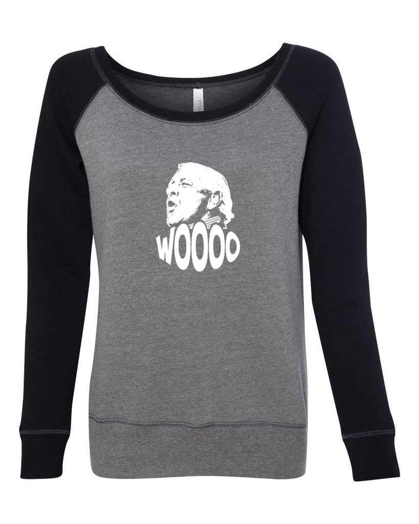 Wooo Womens Off The Shoulder Crew Sweatshirt stylin', profilin', limousine riding, jet flying, kiss-stealing, wheelin' and dealin' son of a gun wrestling 90s wrestler legend champion heavy weightWooo Womens Off The Shoulder Crew Sweatshirt stylin', profilin', limousine riding, jet flying, kiss-stealing, wheelin' and dealin' son of a gun wrestling 90s wrestler legend champion heavy weight
