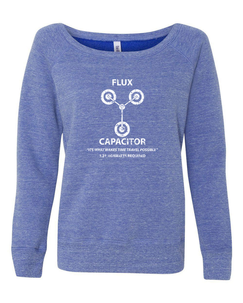Flux Capacitor Womens Off the Shoulder Crew Sweatshirt time travel back to the future marty mcfly doc brown 80s movie party
