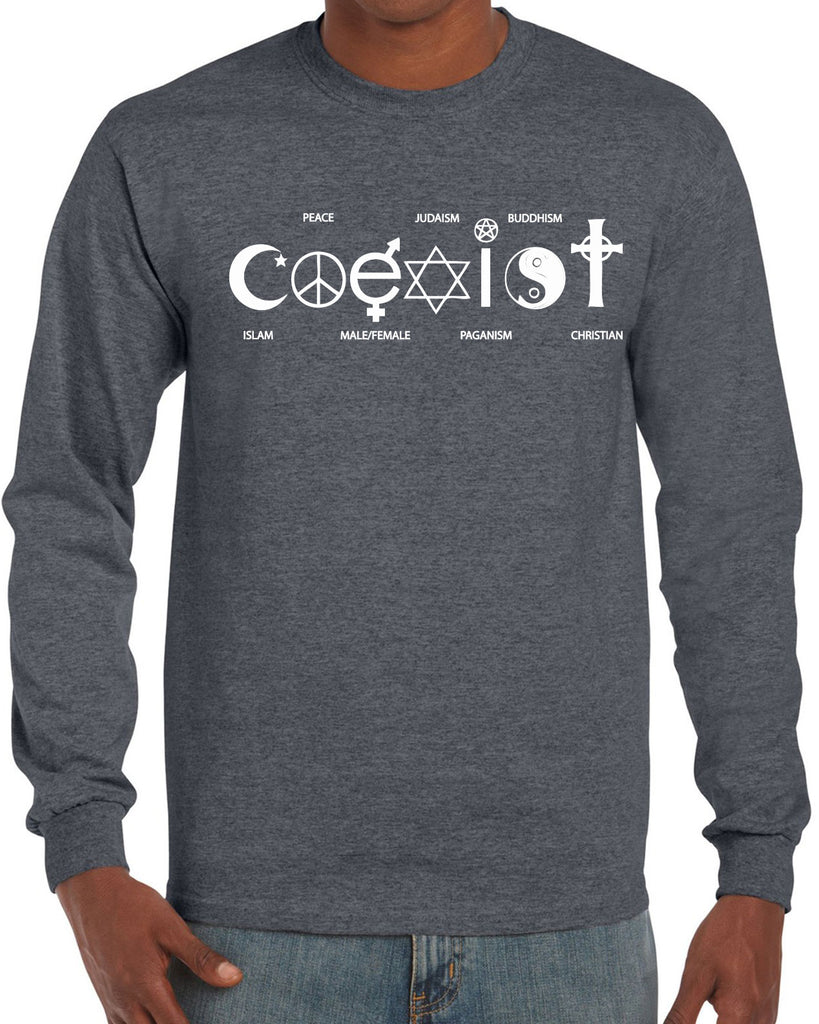 Hot Press Apparel Coexist Long Sleeve Shirt world peace religious freedom love trumps hate apparel shirt garment soft blend cotton 