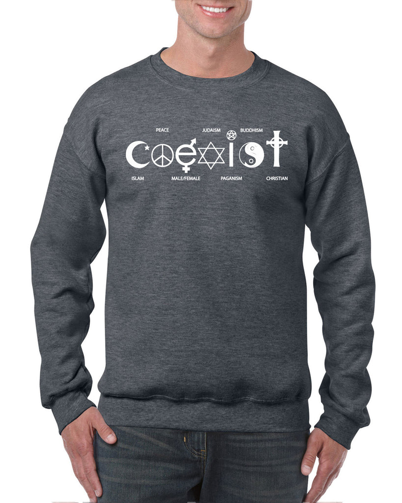 Hot Press Apparel Coexist Crew Sweatshirt world peace religious freedom love trumps hate apparel shirt garment soft blend cotton 