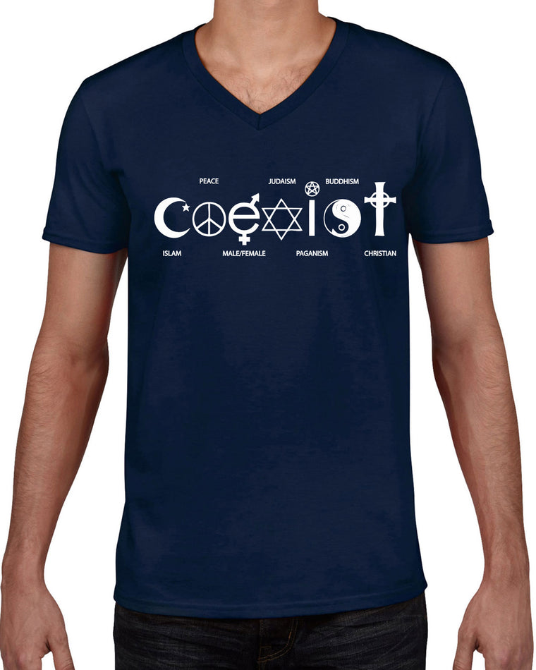 Men's Short Sleeve V-Neck Shirt - Coexist