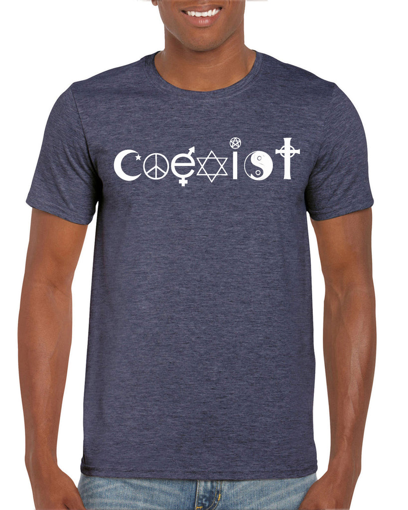 Hot Press Apparel Coexist mens T-shirt world peace religious freedom love trumps hate apparel shirt garment soft blend cotton 