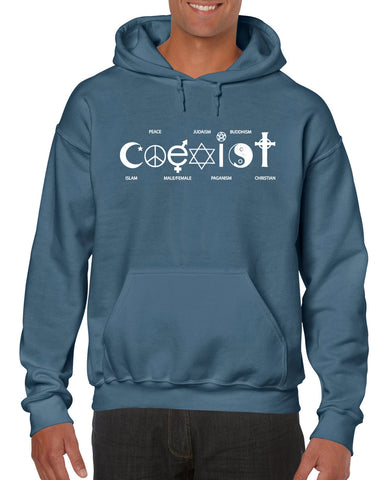 Hot Press Apparel Coexist Hoodie Hooded Sweatshirt world peace religious freedom love trumps hate apparel shirt garment soft blend cotton 