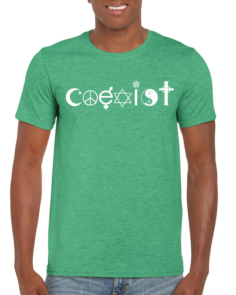 Hot Press Apparel Coexist mens T-shirt world peace religious freedom love trumps hate apparel shirt garment soft blend cotton 