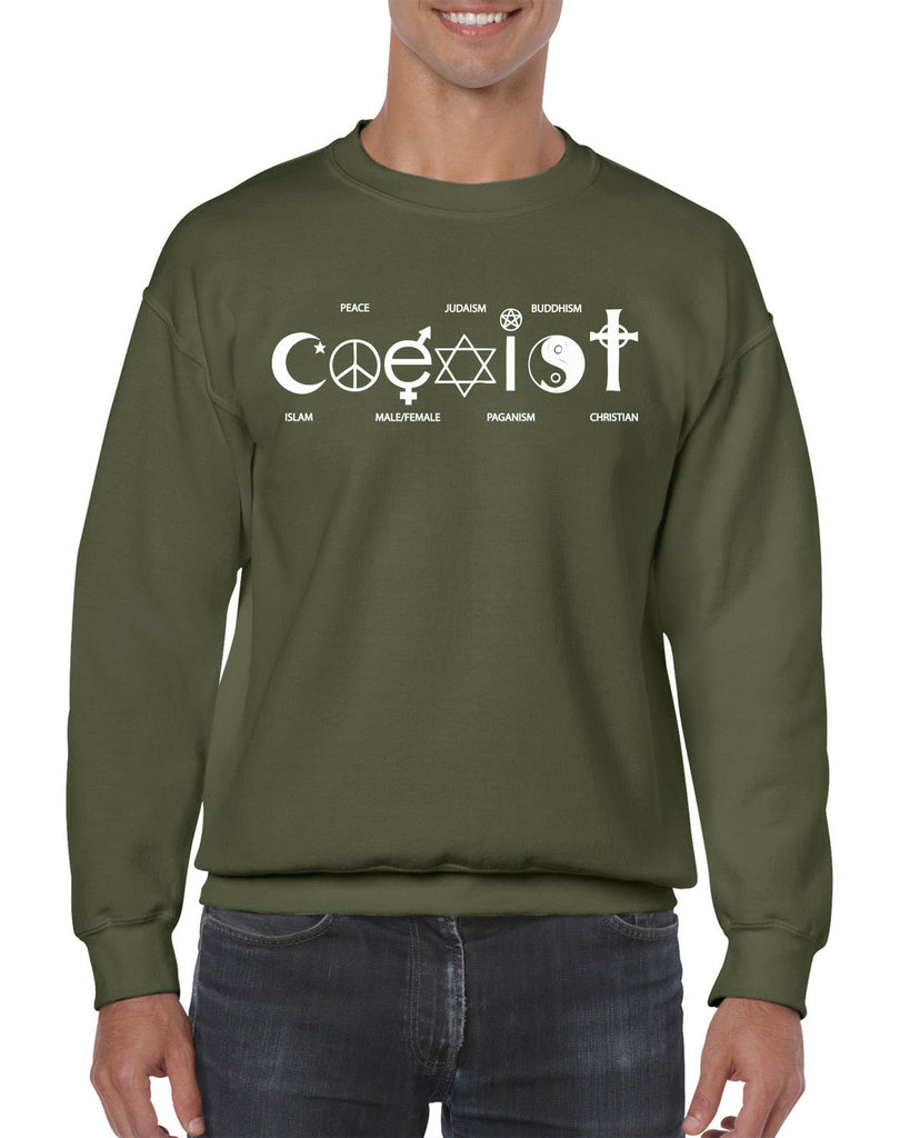 Hot Press Apparel Coexist Crew Sweatshirt world peace religious freedom love trumps hate apparel shirt garment soft blend cotton 