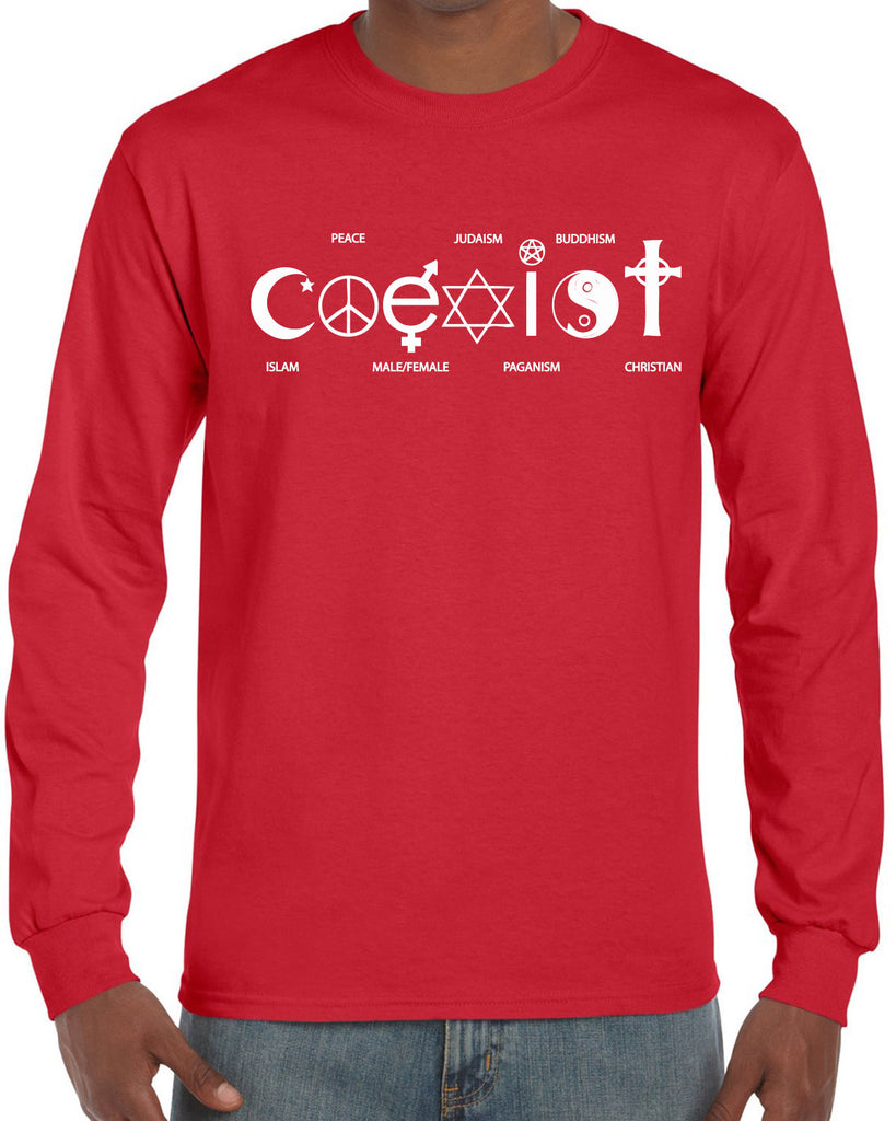 Hot Press Apparel Coexist Long Sleeve Shirt world peace religious freedom love trumps hate apparel shirt garment soft blend cotton 