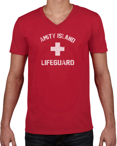 Men's Short Sleeve V-Neck T-Shirt - Amity Island Lifeguard