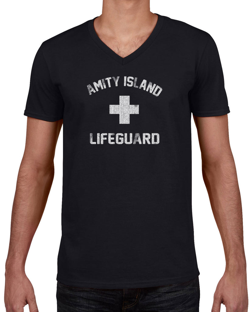 Men's Short Sleeve V-Neck T-Shirt - Amity Island Lifeguard
