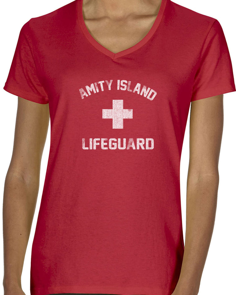 Women's Short Sleeve V-Neck T-Shirt - Amity Island Lifeguard