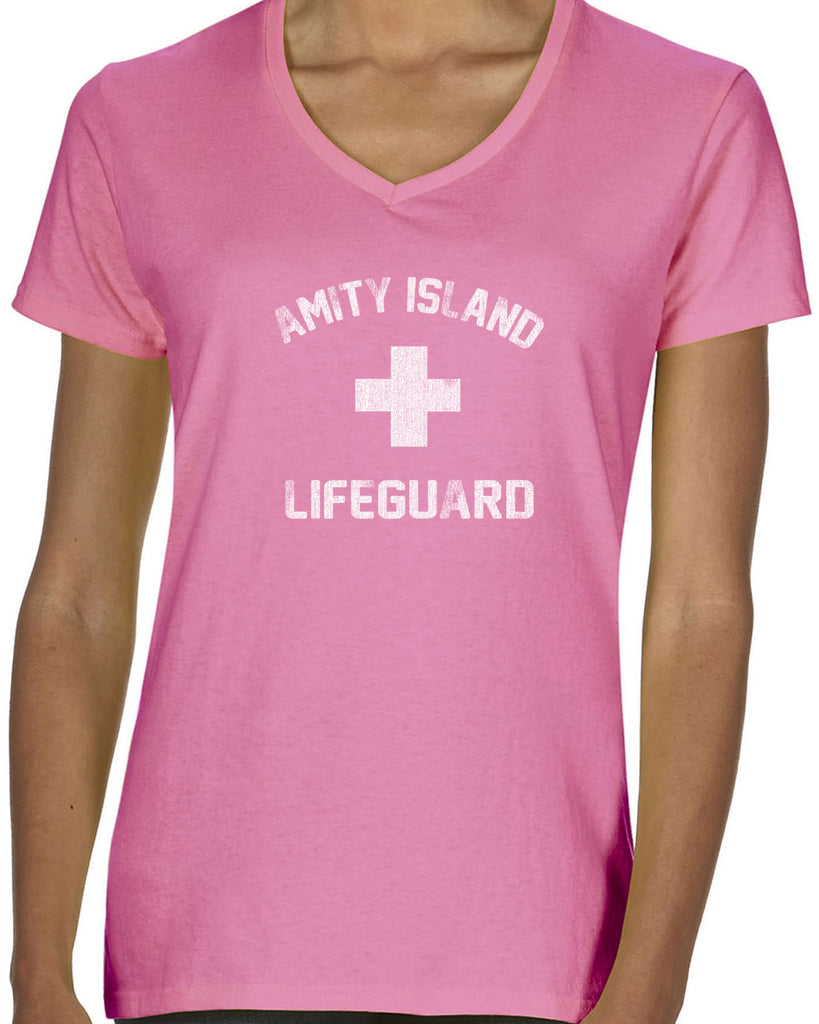 Women's Short Sleeve V-Neck T-Shirt - Amity Island Lifeguard
