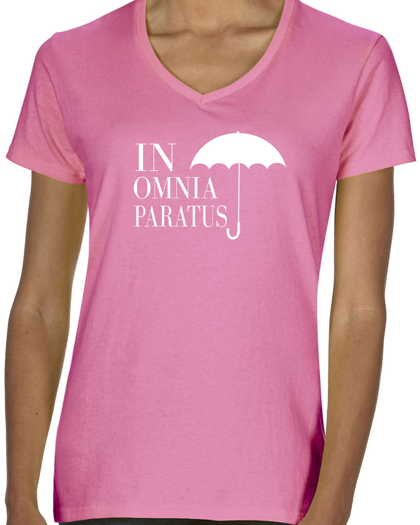 In Omnia Paratus Womens V-neck Shirt funny tv show gilmore girls lori rory lukes diner umbrella vintage retro