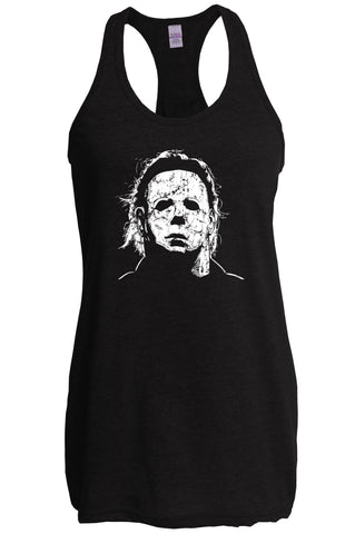 Halloween Mask Womens Racer Back Tank Top face costume slasher horror scary 70s 80s costume party michael meyers