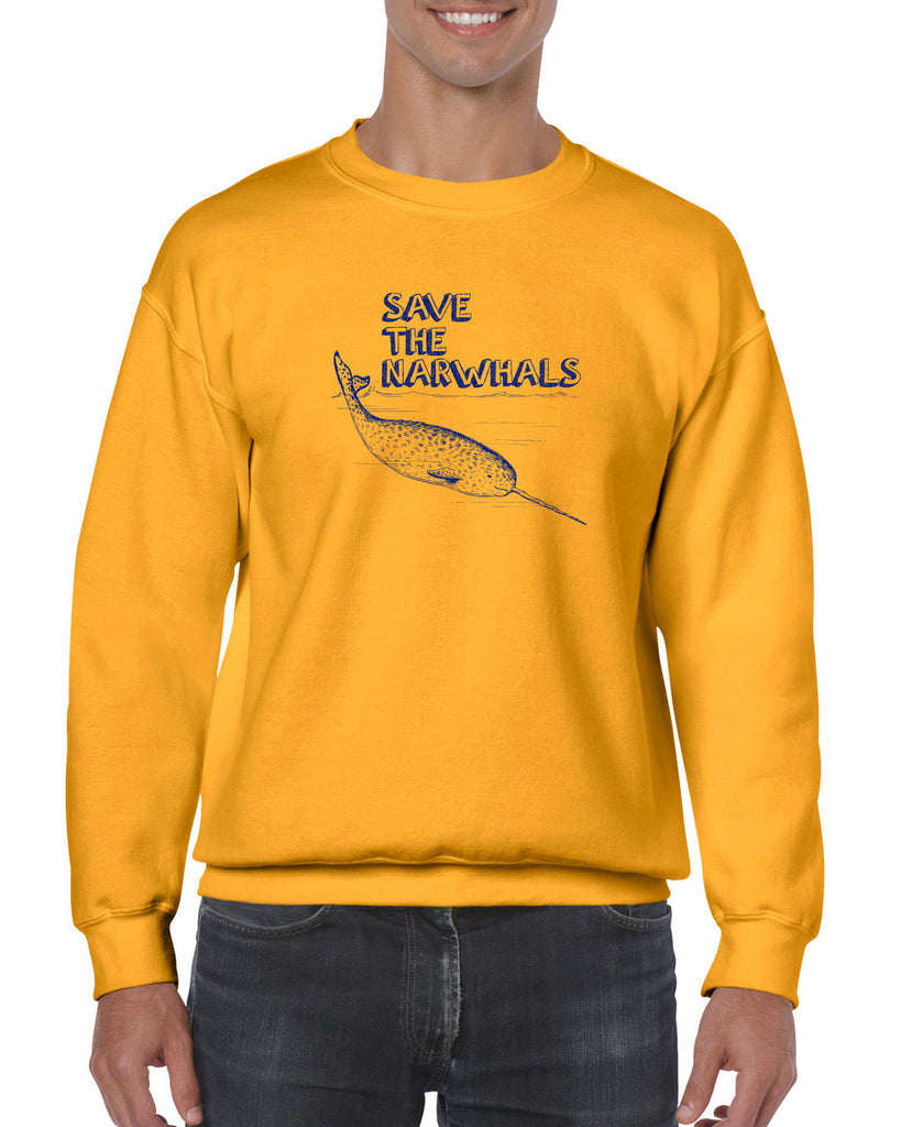 Save the Narwhals Crew Sweatshirt funny whale conservation preservation endangered species ocean animal mammal whale