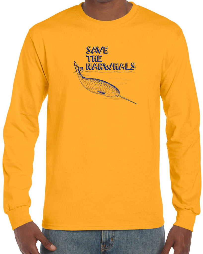 Save the Narwhals Mens Long Sleeve Shirt funny whale conservation preservation endangered species ocean animal mammal whale