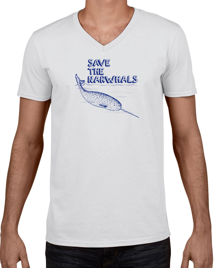 Men's Short Sleeve V-Neck T-Shirt - Save the Narwhals