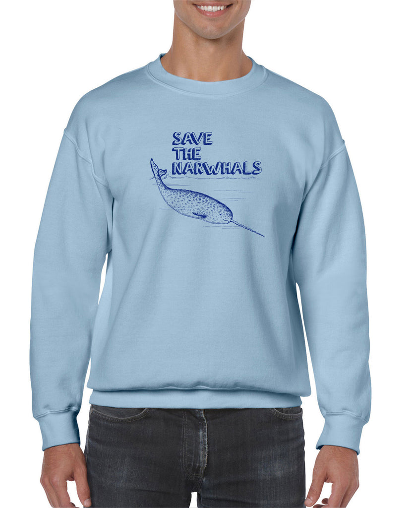 Save the Narwhals Crew Sweatshirt funny whale conservation preservation endangered species ocean animal mammal whale