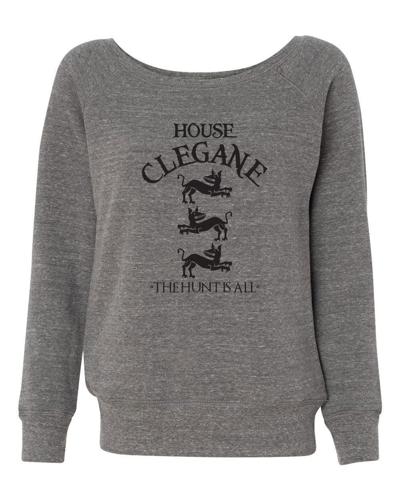 House Clegane Off the Shoulder Womens Crew Sweatshirt funny game of thrones sigil the mountain hound westeros king castle the hunt is all