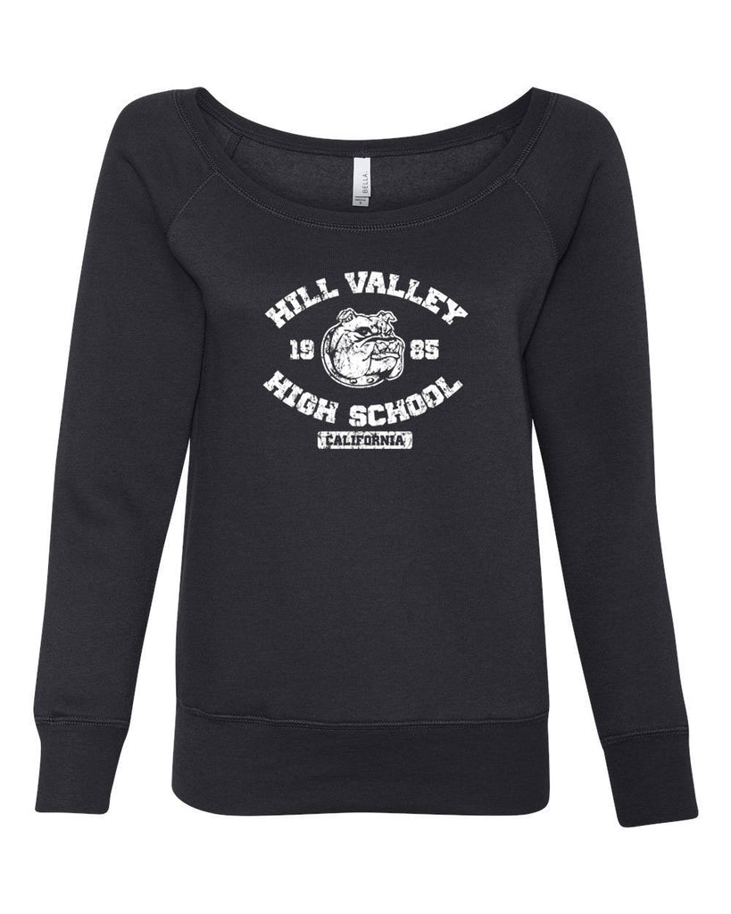 Hill Valley High School Womens Off The Shoulder Crew Sweatshirt Funny 80s Movie Back To The Future Marty Mcfly Halloween Costume Vintage Retro