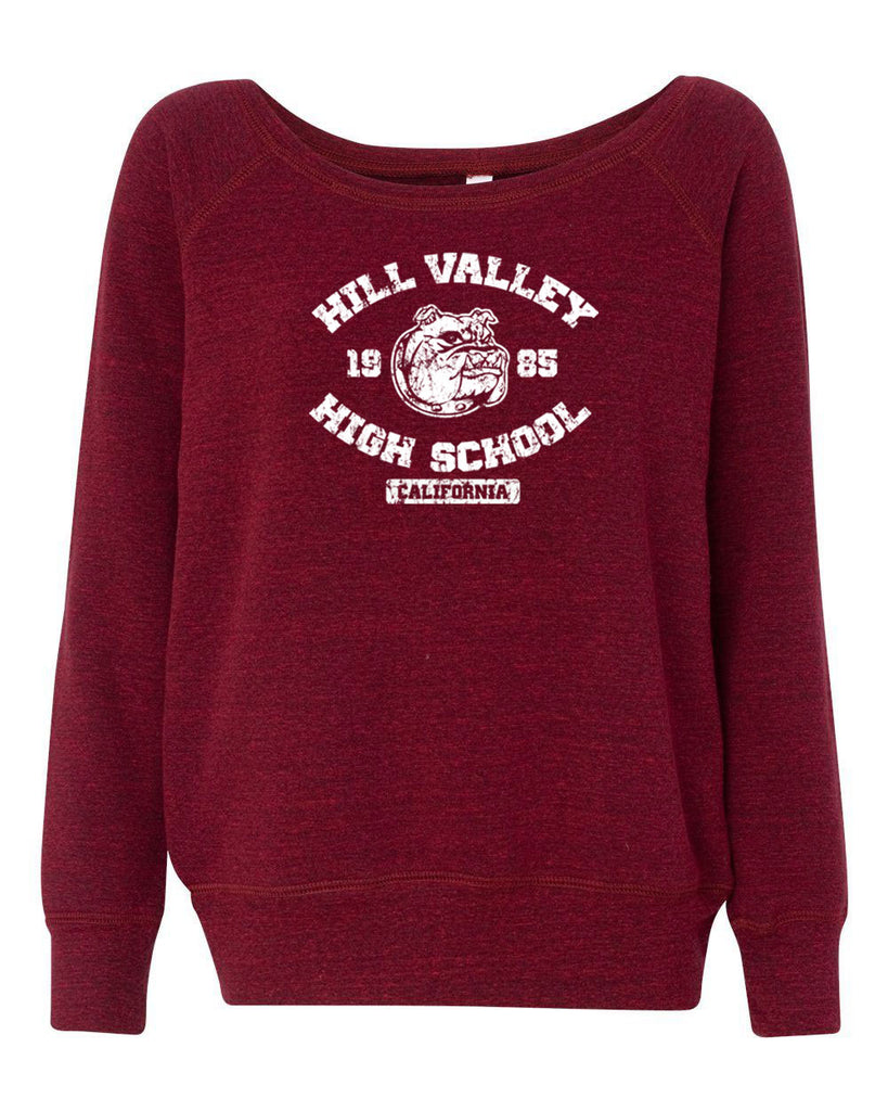 Hill Valley High School Womens Off The Shoulder Crew Sweatshirt Funny 80s Movie Back To The Future Marty Mcfly Halloween Costume Vintage Retro