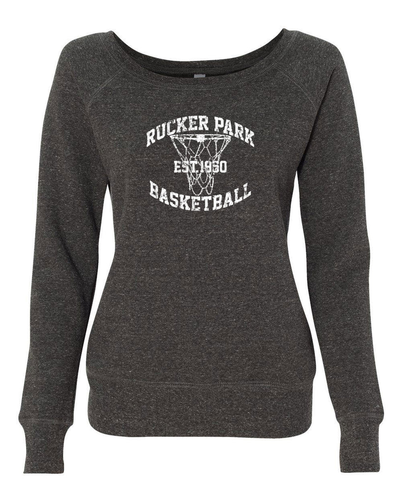 Rucker Park Basketball Womens Off The Shoulder Crew Sweatshirt Harlem New York Manhattan Hoops Baller Sports Vintage Retro