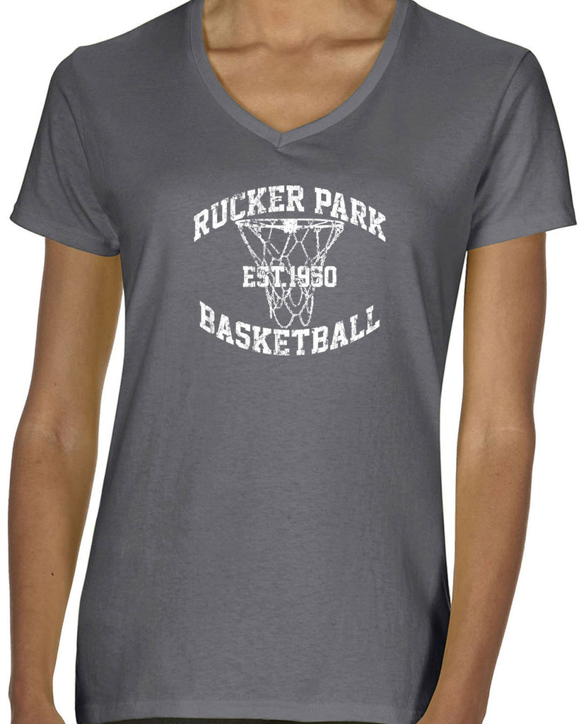 Rucker Park Basketball Womens V-Neck T-Shirt Harlem New York Manhattan Hoops Baller Sports Vintage Retro