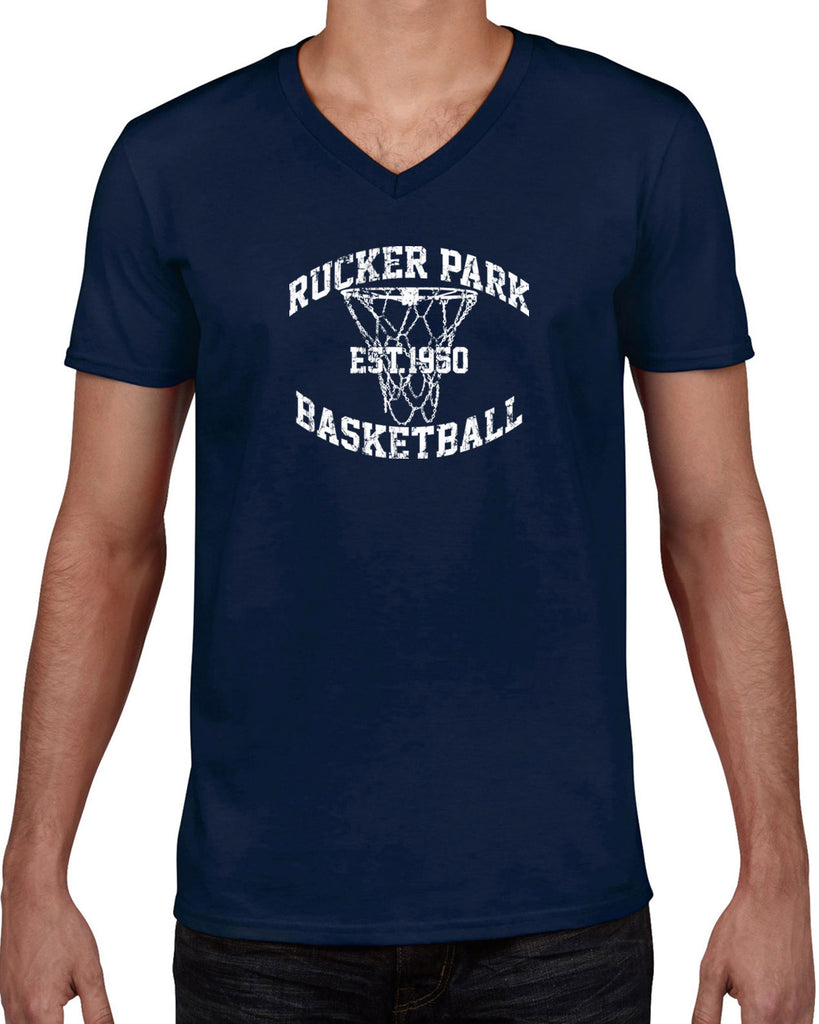 Rucker Park Basketball Mens V-Neck Shirt Harlem New York Manhattan Hoops Baller Sports Vintage Retro