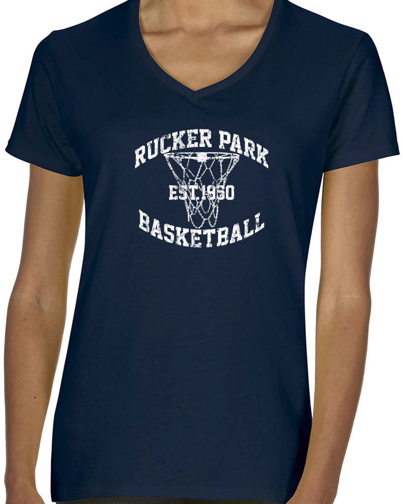 Rucker Park Basketball Womens V-Neck T-Shirt Harlem New York Manhattan Hoops Baller Sports Vintage Retro