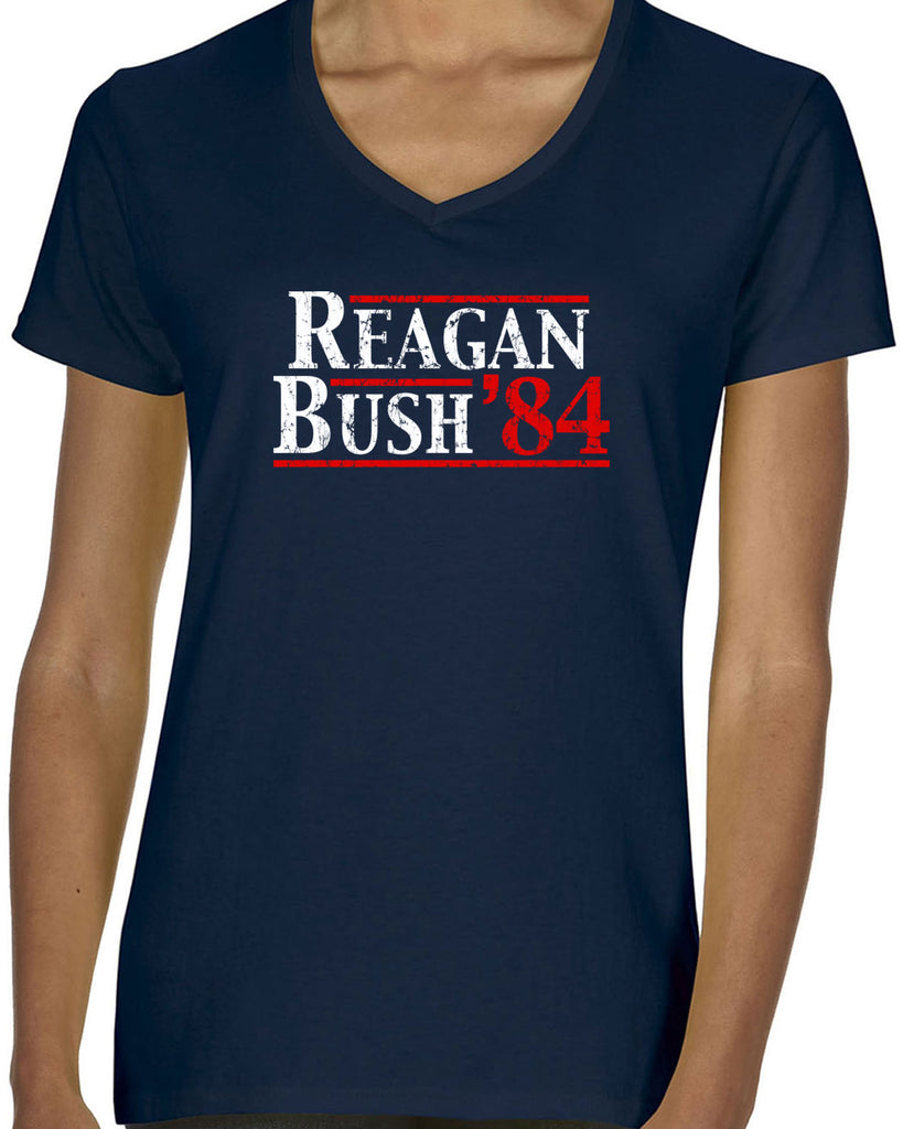 Reagan Bush 1984 Women's V-neck Shirt election campaign rally president 80s party costume vintage retro