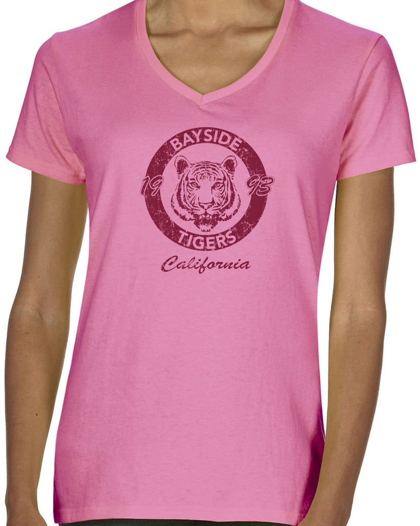 Bayside Tigers Womens V-Neck Shirt Saved By The Bell Tigers Halloween Costume 90s Tv Show Zack Slater Vintage Retro